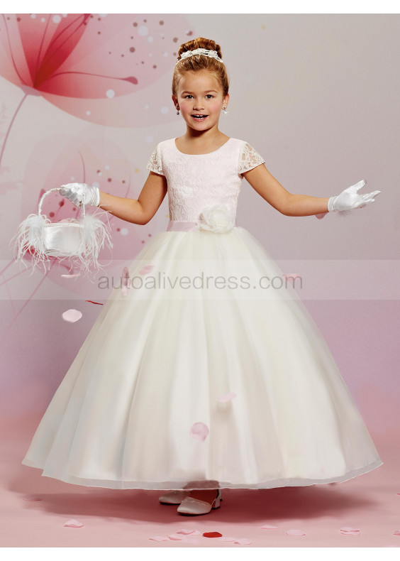 Cap Sleeves Lace Tulle Heart-shaped Back Flower Girl Dress